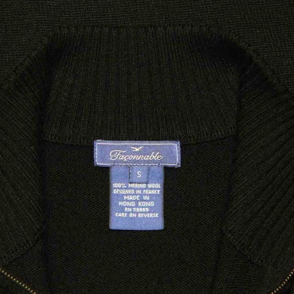 Faconnable Thick Merino Wool Sweater 1/4 Zip Black Men's Size Small - Picture 2 of 2